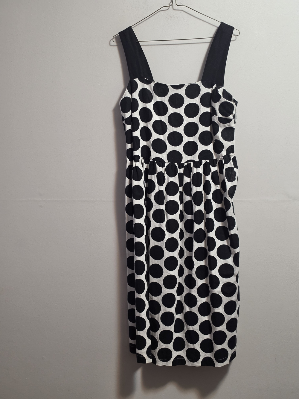Who What Wear Linen Blend Black & White Polka Dot Midi Dress